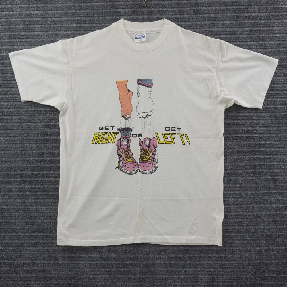 Vintage 90s Hanes T-Shirt Mens XL White Get Right Or Get Left Graphic Tee